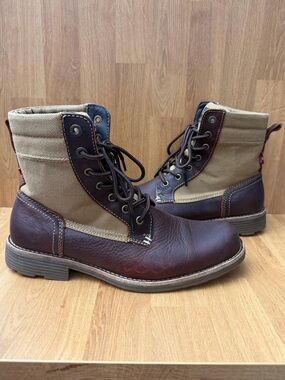 Levi’s Brown Leather Canvas Lace Up Boots Mens 9.5 Rugged Casual